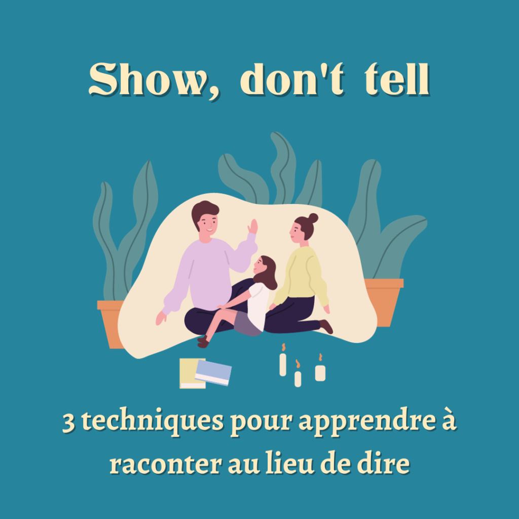 illustration de personnes assises en train de parler, pour illustrer la masterclass de Catherine Loiseau pour Plumes créatives sur le thème du Show don’t tell

