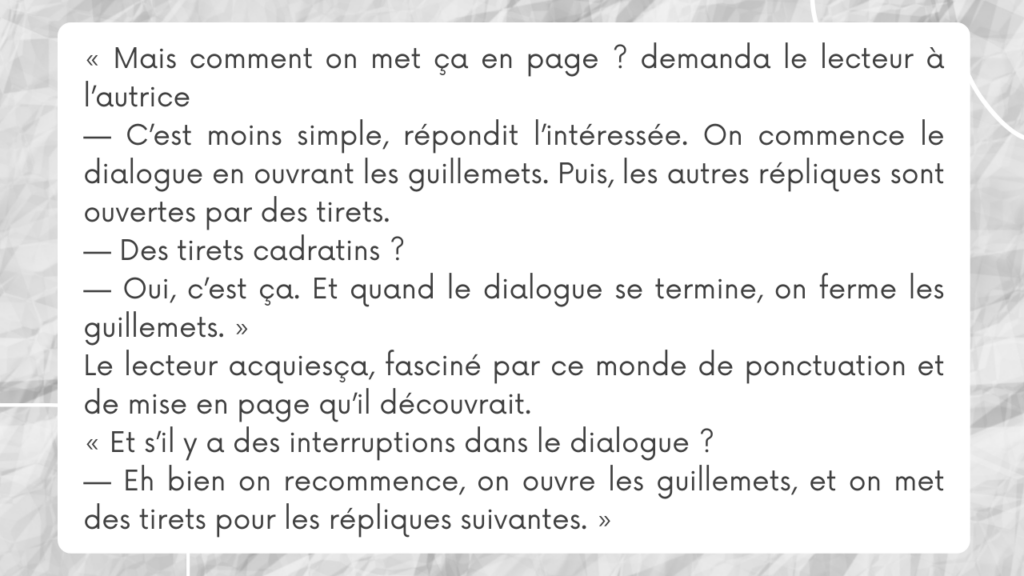 Exemple de mise en page de dialogue avec de guillemets