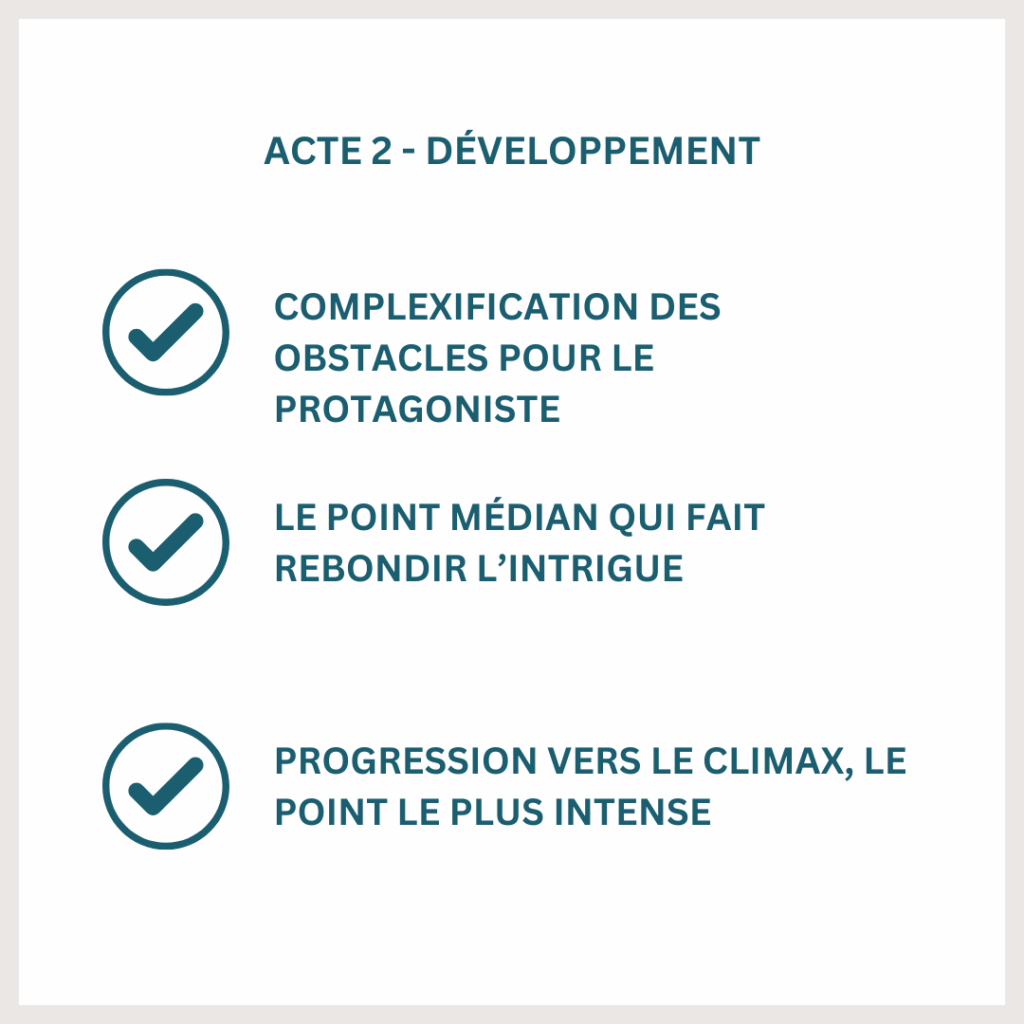 Texte récapitulant le contenu de l'acte 2 dans la Structure en 3 actes