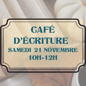 Image de livre et d'une citrouille pour illustrer le café d'écriture de novembre à Lille